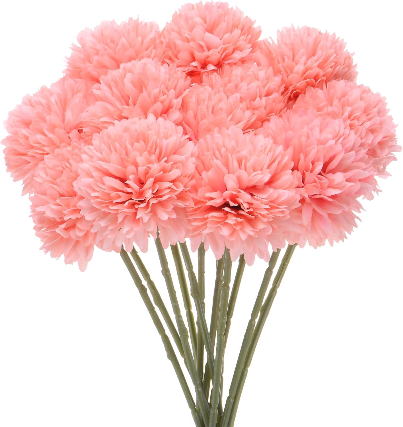 M METERXITY 12-Pack Artificial Chrysanthemum Ball Flowers, 11 Inch Faux Chrysanthemum Silk Bouquets Real Touch Faux Flowers for Home/Wedding/Christmas/Party[Peach Pink]