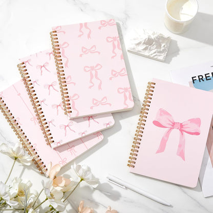 Resurhang 8 Pack Pink Bow Spiral Notebooks, Cute Coquette Preppy Journal A5 Aesthetic Notebook Christmas Gifts for Women, Ruled Bowknot Coquette Stuff Pink Bow Bible Journal 5.5 x 8.3 Inch