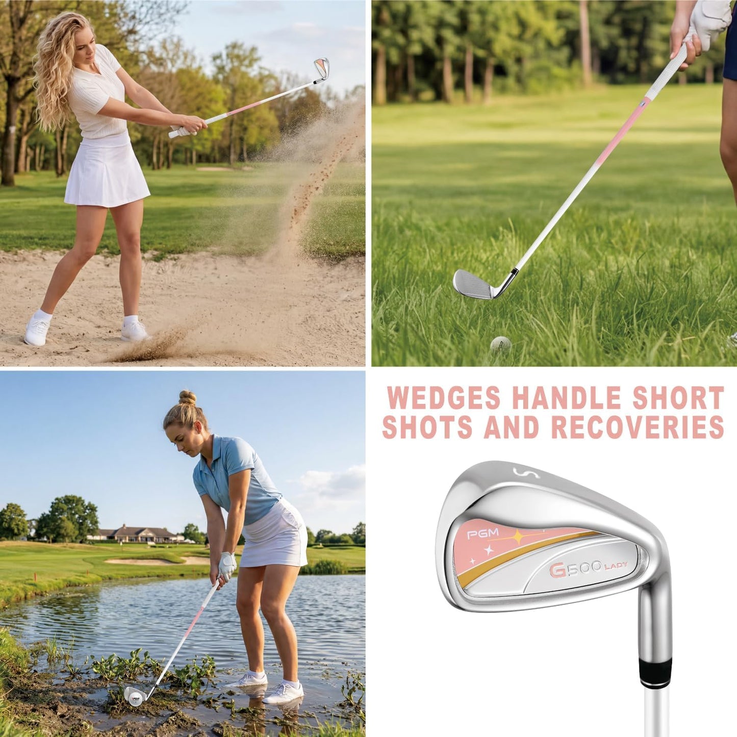 PGM Women's Golf Clubs Full Set for Right Handed with Driver Woods Hybrid Irons Wedges Putter, Lady Flex Complete Golf Set for Beginner to Intermediate Golfers with Headcovers and Club Bag