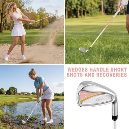PGM Women's Golf Clubs Full Set for Right Handed with Driver Woods Hybrid Irons Wedges Putter, Lady Flex Complete Golf Set for Beginner to Intermediate Golfers with Headcovers and Club Bag