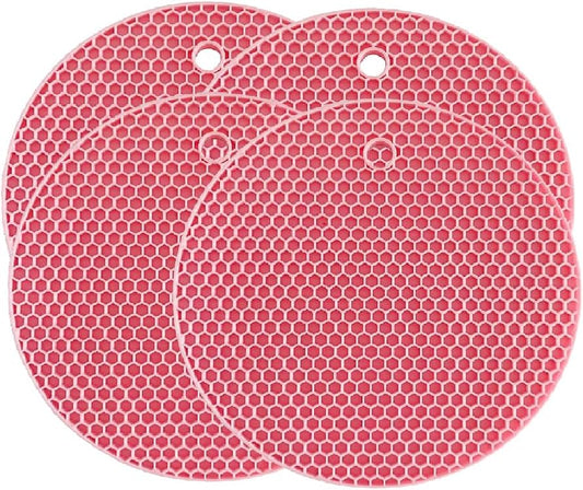 7-Inch Round Trivet Mats - 4 Pack Silicone Hot Pads, Non-Slip Heat Resistant, Dishwasher Safe, Ideal as Round Dab Mat (Pink)