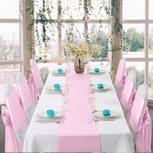 Horbaunal 6 Pack Satin Runners 12 x 72 Inch Bright Silky Smooth Satin Table Runners for Birthday Wedding Party Banquets, Light Pink