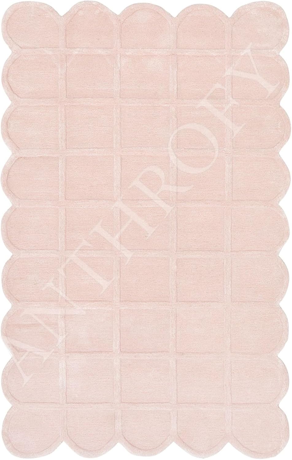 Selena Scallop Area Rug – 3’ x 5' – Handmade Wool Area Rugs – Pink – Rugs for Living Room, Bedroom – Anti-Skid – Carpets with Non-Slip Natural Backing with 100% Cotton