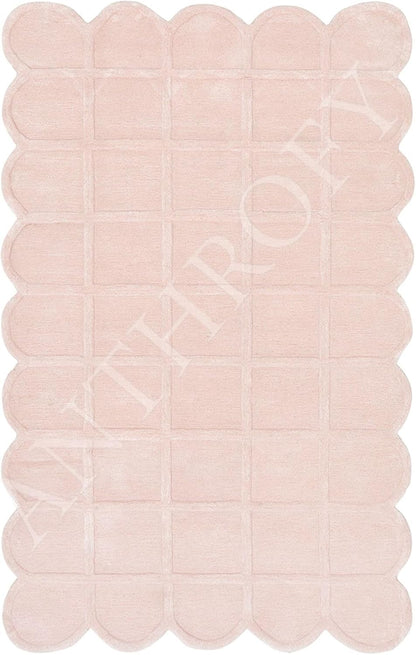 Selena Scallop Area Rug – 3’ x 5' – Handmade Wool Area Rugs – Pink – Rugs for Living Room, Bedroom – Anti-Skid – Carpets with Non-Slip Natural Backing with 100% Cotton