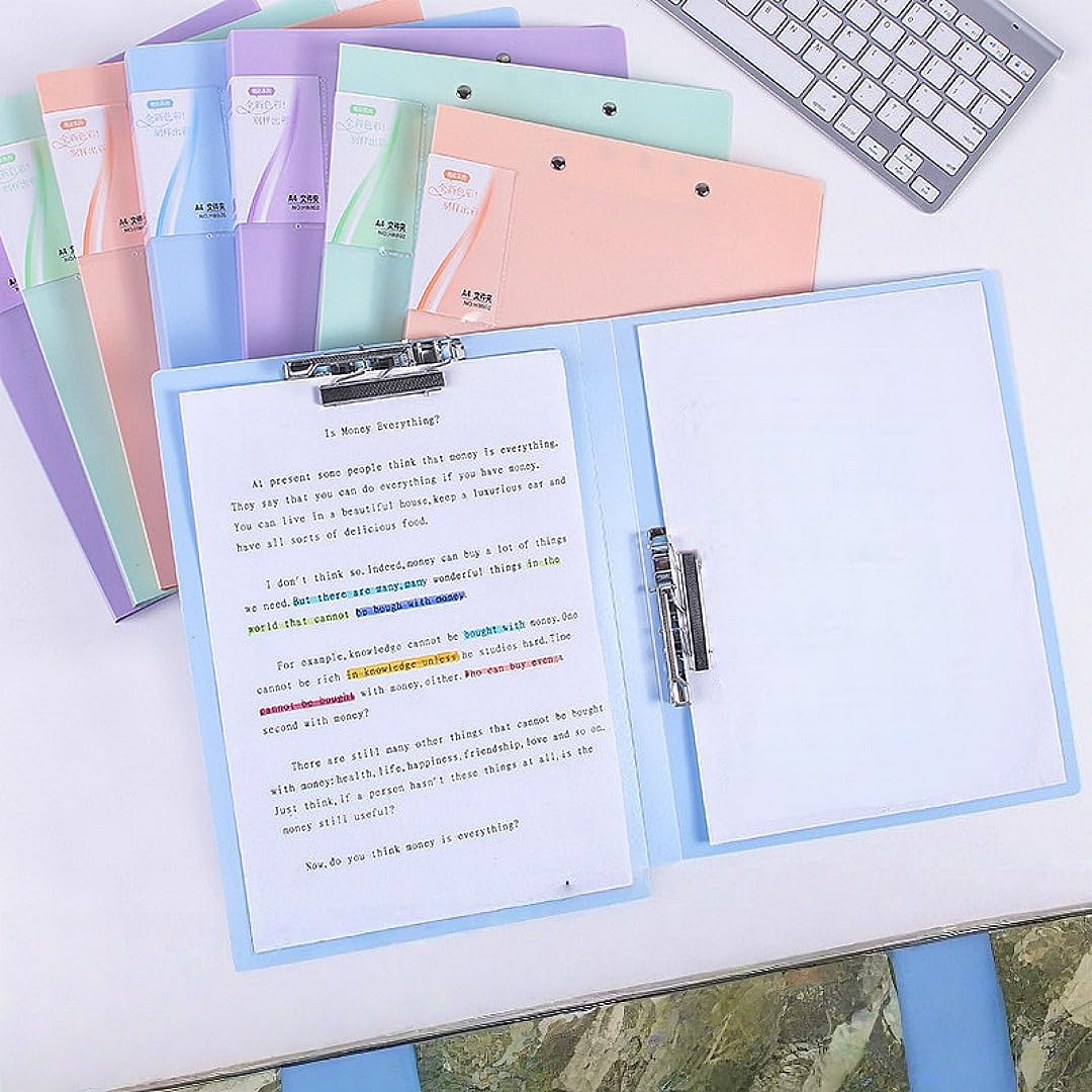 Punchless Clamp Binder, Ringless Binder Holds 100 Letter Size Pages, Documents, Folders for Documents, 8.5x11 Folder with Double Metal Clips for Home or Office, Pink