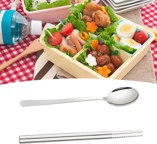 Spoon and Chopsticks Set, Stainless Steel Metal Chopsticks Spoon Set with Travel Case Stainless Steel Chopsticks Spoon Set Travel Utensils for Home Work Outdoor (pink)