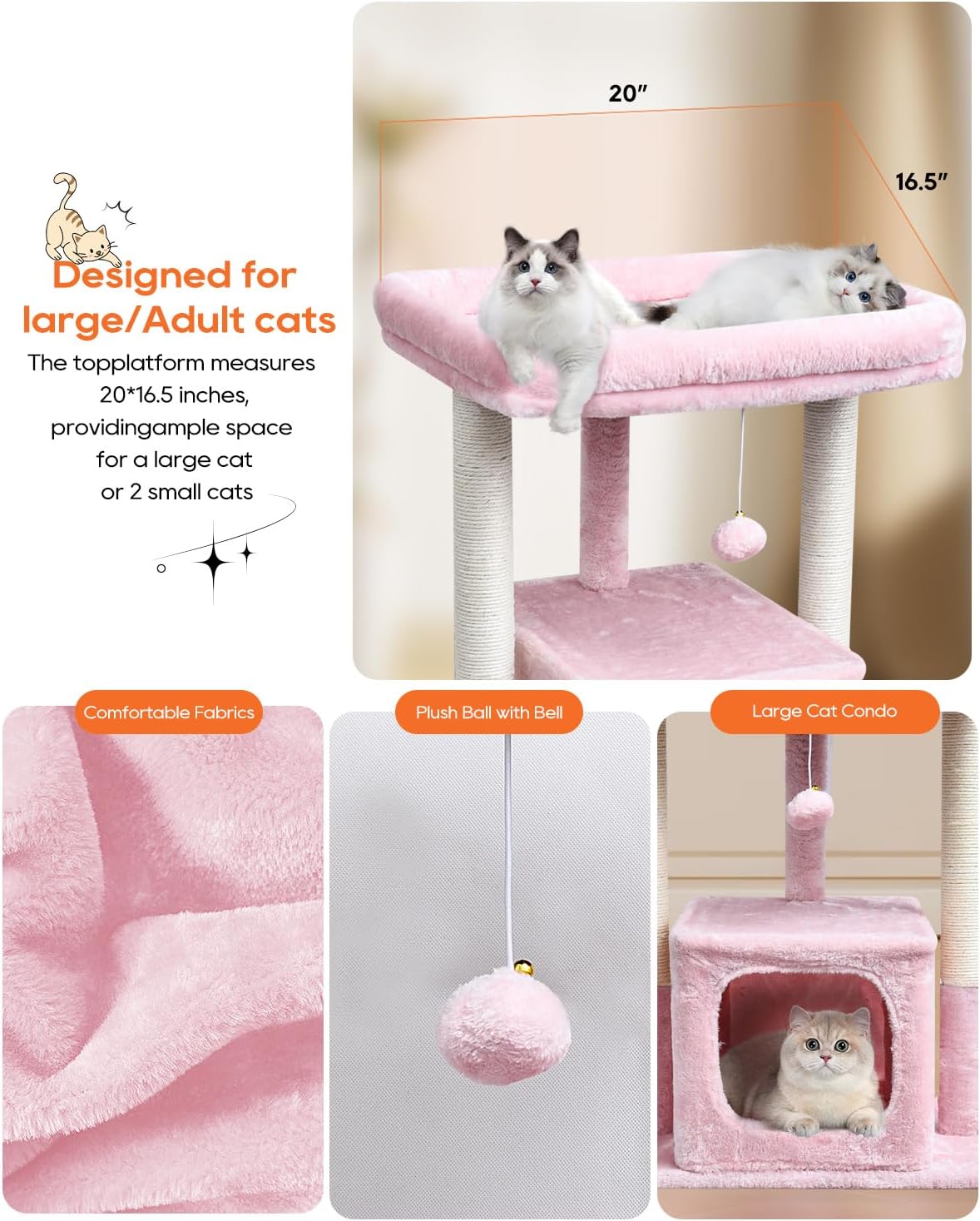 SYANDLVY Small Cat Tree for Indoor Cats Large Adult, 27" Activity Tower with Scratching Posts, Modern House with Padded Perch, Kittens Condo, Cat Cave, Pink