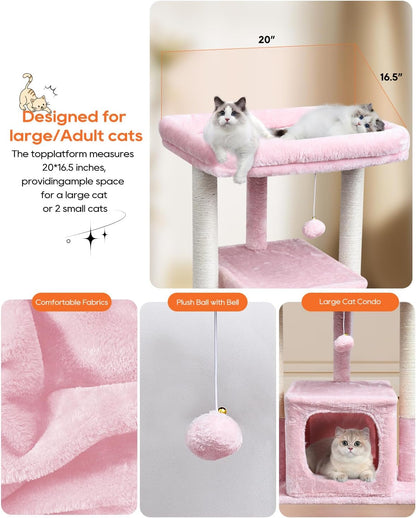 SYANDLVY Small Cat Tree for Indoor Cats Large Adult, 27" Activity Tower with Scratching Posts, Modern House with Padded Perch, Kittens Condo, Cat Cave, Pink