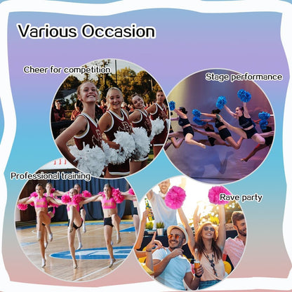 Hooshing 2PCS Pom Poms Cheerleading Professional Cheer Pom Poms with Baton Handle (No Zip Tie) for Cheer Squad Team Sports Spirited Party Dance Training