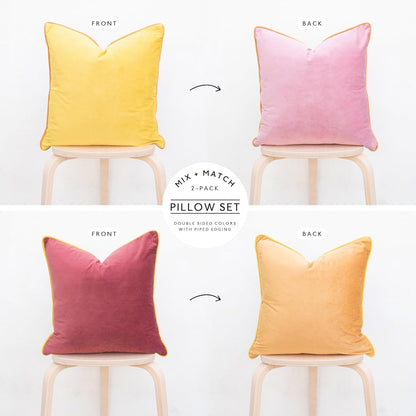 MONDAY MOOSE Decorative Throw Pillow Covers Cushion Cases, Set of 2 Soft Velvet Modern Double-Sided Designs, Mix and Match for Home Decor, Pillow Inserts Not Included (18x18 inch, Yellow/Pink)