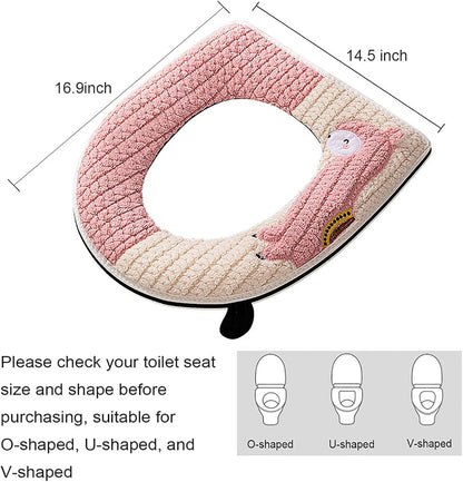Toilet Seat Cover with Handle and Zipper, Thicker Warm Soft Plush Toilet Seat Cover Pad for Bathroom Easy Installation & Washable (Pink)