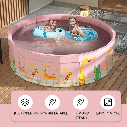 Folding Non Inflatable Swimming Pool, Home Swimming Pool, Mesh PVC Material, Suitable for Backyard Swimming Pool (Pink, 35inch)