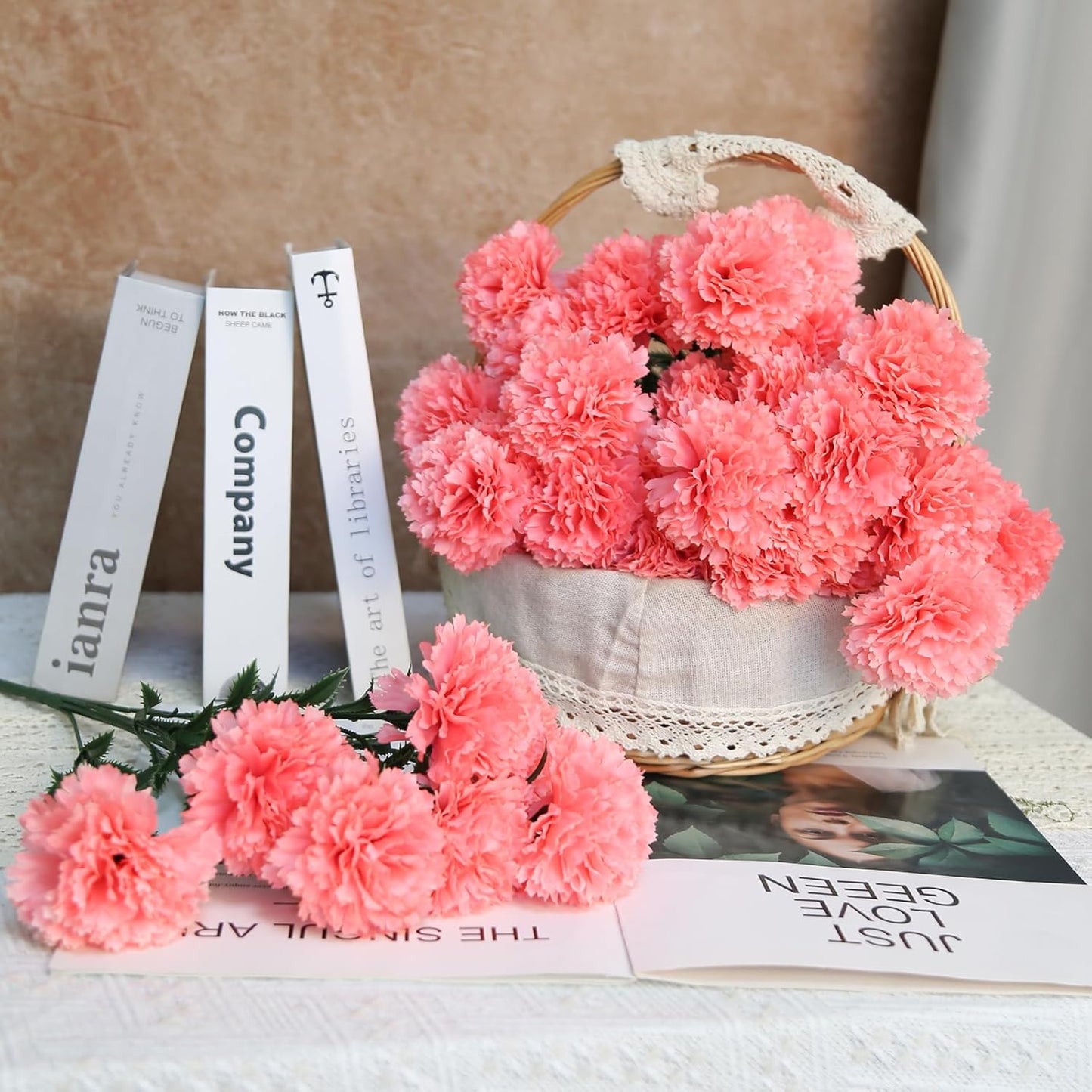 28 Heads Carnations Artificial Flowers 4 Pcs Faux Carnations Bouquet 18.5in Silk Pink Flower for Wedding Decor Home Table Centerpiece Floral Arrangements (Pink)