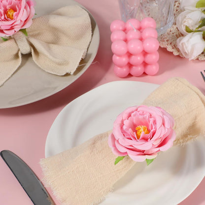 12 Pcs Flower Napkin Rings,Pink Peony Flower Handmade Napkin Holder Rings Table Decorations for Wedding,Fall,Daily Party,Picnics,Banquet,Luncheons,Birthday,Christmas,Valentine's,Thanksgiving