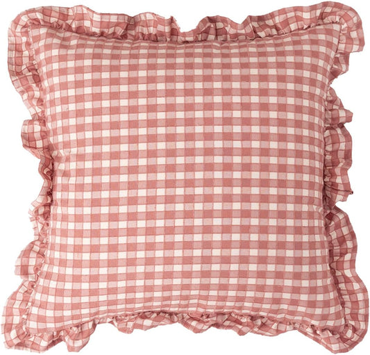 vctops Plaid Ruffle Throw Pillow Cover Farmhouse Pink and White Checkered Pillowcase Shabby Chic Vintage Square Decorative Cushion Cover for Bed Sofa Living Room (Pink,18"x18")