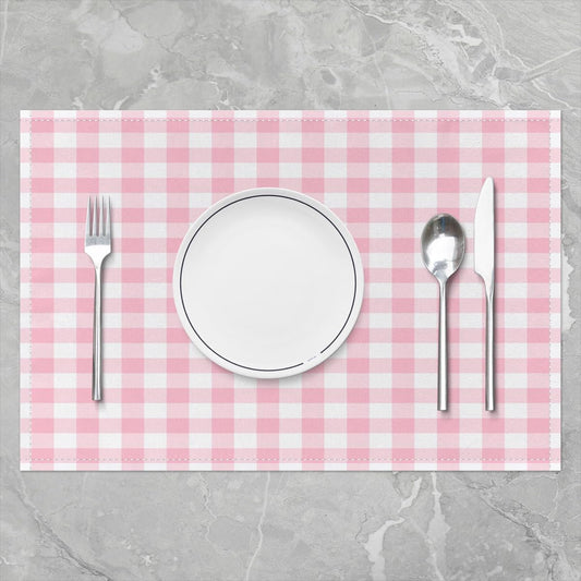 Pink and White Table Mat,Vintage Grid Checkered Place Mats Girls Boys Women Kids Placemat Gingham Plaid Print Abstract Style Dining Room Table Decor,12"x18"