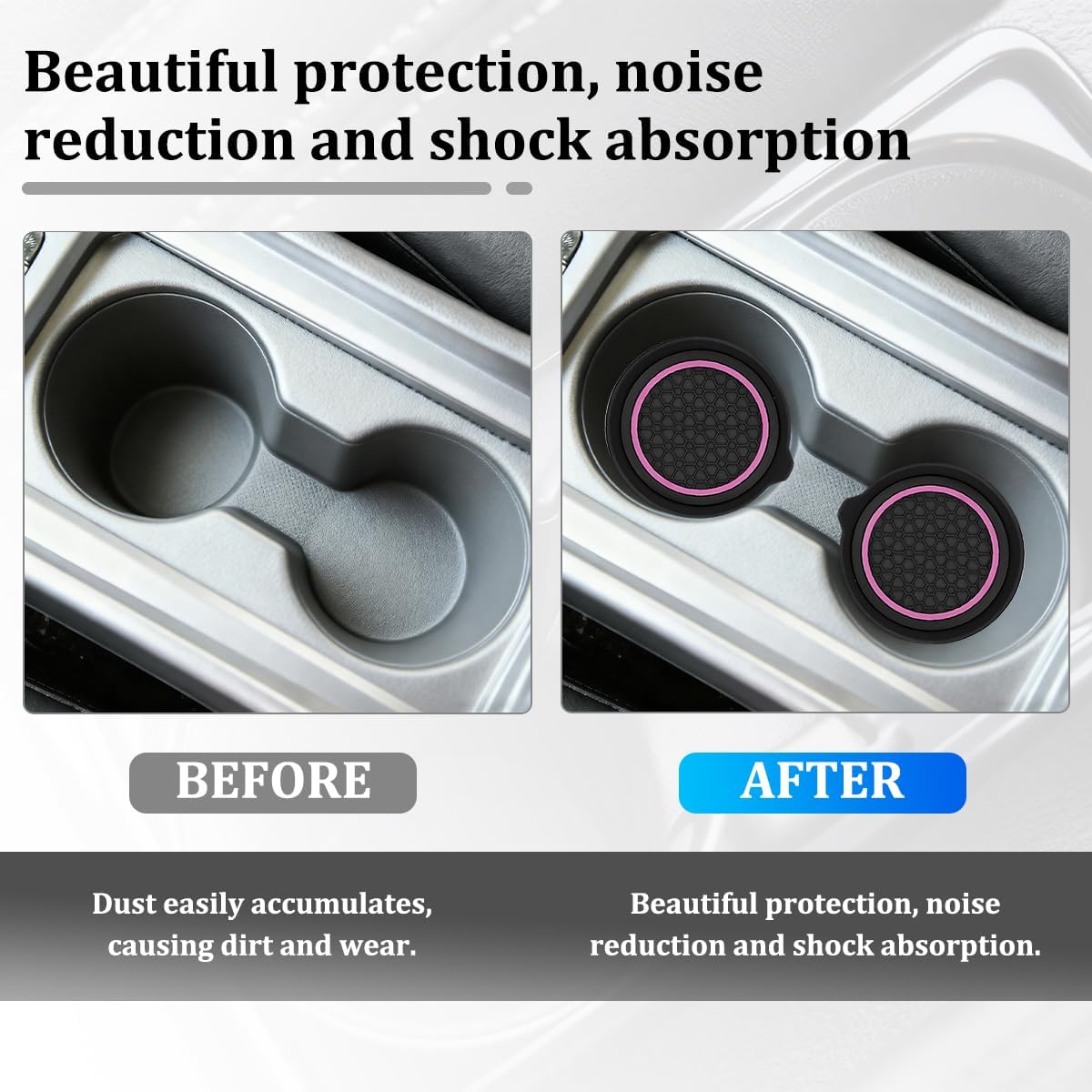 4PCS Car Cup Holder Coasters, Silicone Anti-Slip Vehicle Cup Recessed Mats, Sift-Proof Automotive Interior Insulation Drink Cup Pad Accessories, Universal Fit (Pink/Black)