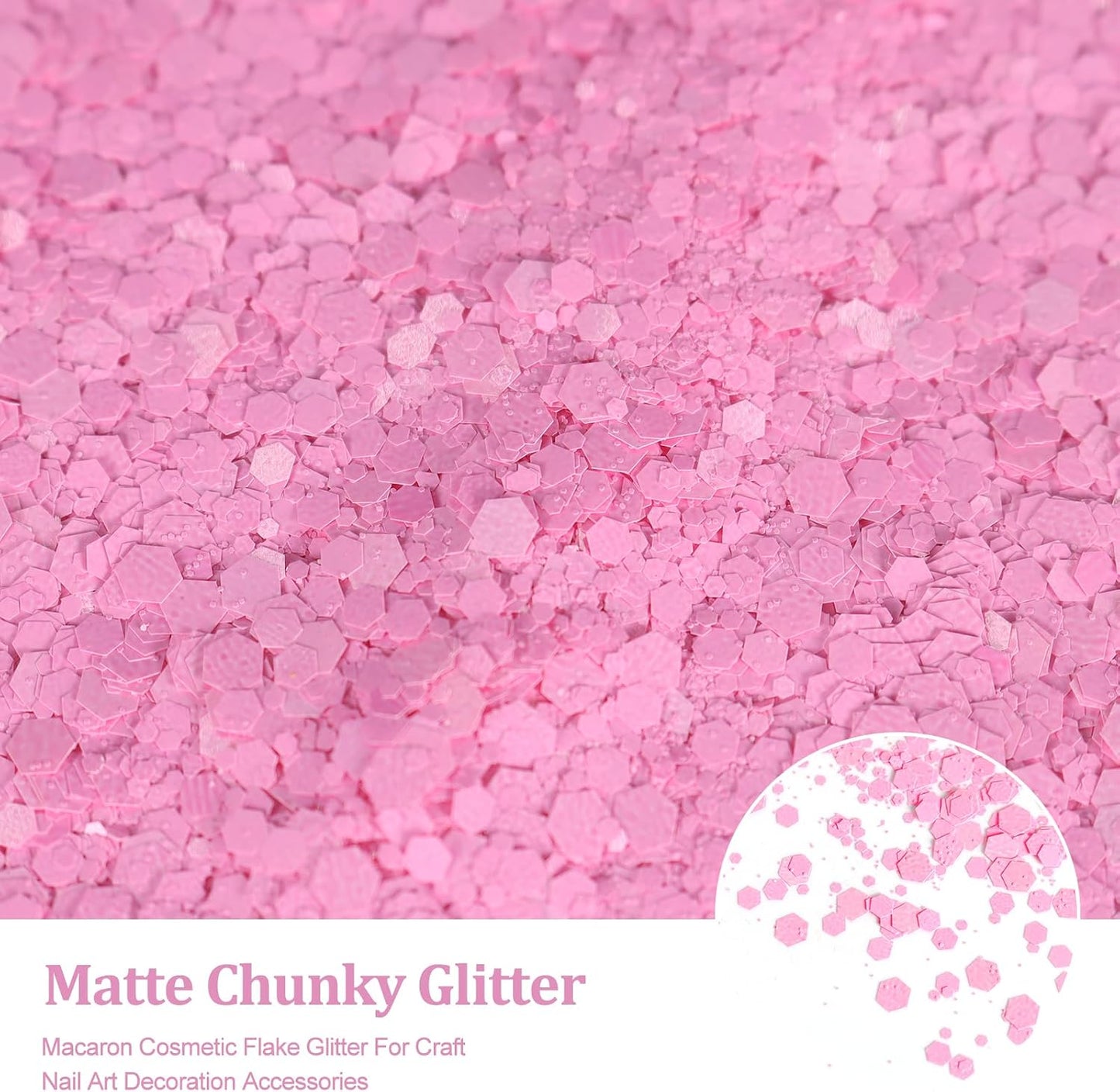 Renfio Matte Pink Chunky Glitter,1.76oz/50g Mixed Pink Resin Glitter, Matte Hexagon Sequins Flakes for Snowglobe Tumbler Supplies,Craft,Resin,Festival Decoration,Rose,Nail,Hair,Face,Slime
