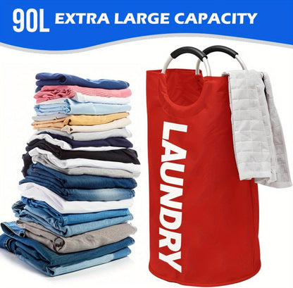 Large Collapsible Laundry Basket with Aluminum Handles, 90L Foldable Tall Clothes Hamper, 2 Pack (pink and red)