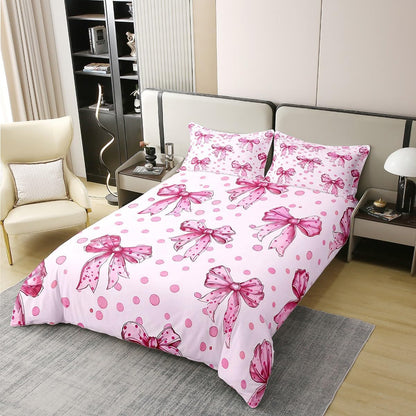 Erosebridal Pink Princess Bow 100% Cotton Duvet Cover Twin Cute Coquette Bowknot Bedding Set for Kids Girls Adults Kawaii Ribbon Bow Comforter Cover Pink Watercolor Polka Dot Bed Set 2 Pcs