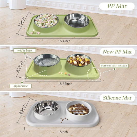 Cat Bowls for Food and Water, Upgrade Cat Food Bowls for Indoor Cats, Premium Removable Stainless Steel Double Bowls with Silicone Anti-Slip Pads, Water Bowl for Cats and Dog (Pink Purple)