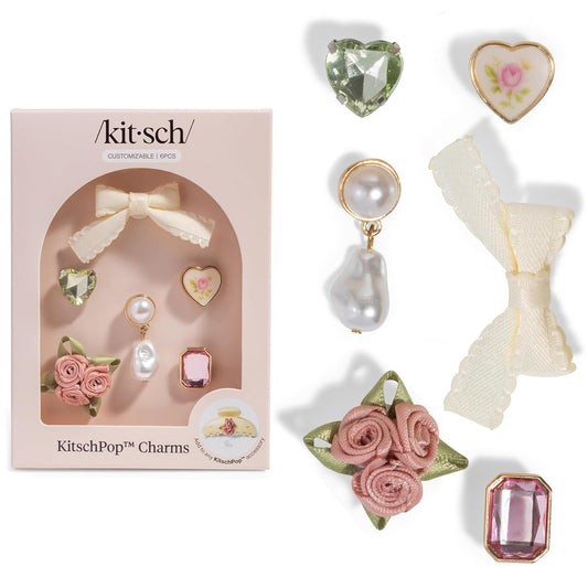 KitschPop™Charm Sets – Interchangeable Charms For Hair Clips, Hair Brushes | Durable Assorted Cute Charms | Compatible with KitschPop™ Hair Accessories - Vintage Pink, 6pcs