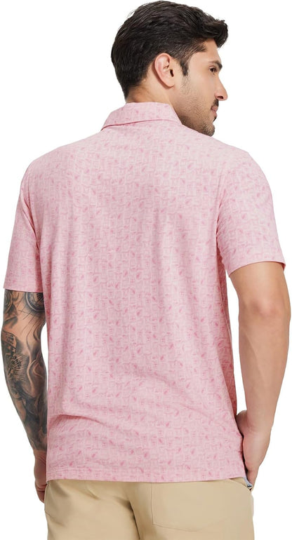 Mens Golf Shirts Short Sleeve Moisture Wicking Dry Fit Print Performance Athletic Casual Golf Polo Shirts for Men