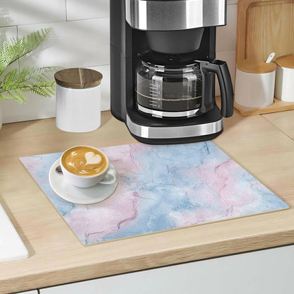 Pink and Light Blue Marble Texture Decorative Coffee Mat for Kitchen Leather Absorbent Coffee Machine Accessories for Countertop