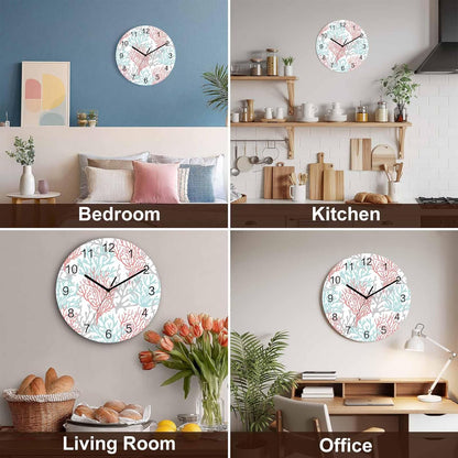 Summer Gradient Pink Teal Ocean Coral Sea Wall Clock Battery Operated Non-Ticking 10" Round Wood Clocks, Kitchen Wall Clock for School Bathroom Living Room Home Office Wall Decor