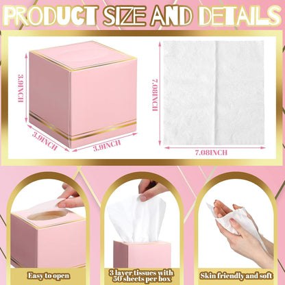 Fourluoo 12 Pack Facial Tissues Cube Boxes Face Box 600 Sheets 3 ply Soft Paper Square Tissues Bulk for Car Pocket Toilet Household Bedroom Family(Pink)