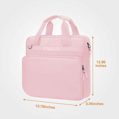 MOSISO 3 Ring Zipper Binder, 2 inch O-Ring Binder Organizer 500 Sheets Capacity Multiple Pockets Bag for Office with Handle & Shoulder Strap Compatible with 13 inch Laptop/Tablet, Pink