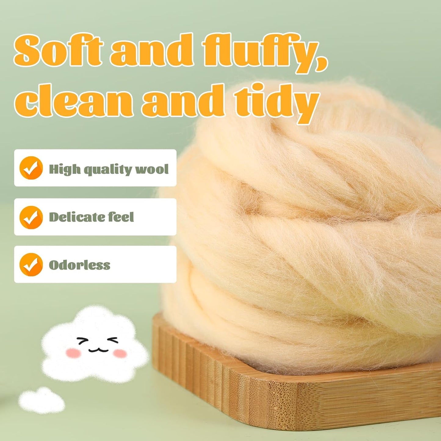 3.53oz Wool Roving, Wool Felting Supplies, Pure Wool, Chunky Yarn, Spinning Wool Roving for Needle Felting Wet Felt DIY Hand Spinning (Light Apricot)