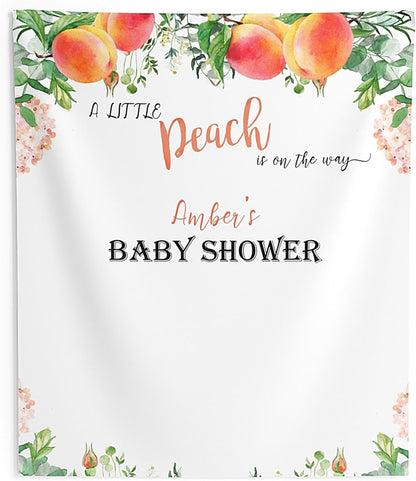 A Little Peach is on The Way Baby Shower Tapestry, Peach Themed Baby Shower Backdrop, Custom Girl Babys Shower Banner, Rustic Fruit Shower Decor, Watercolor Babys Shower Sign (129)