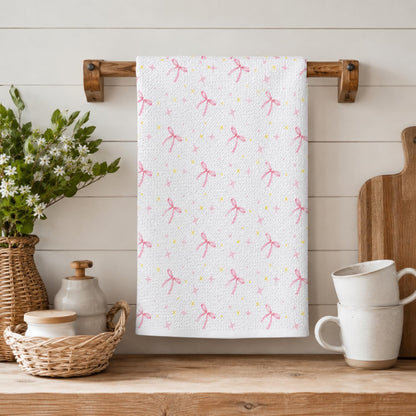 wuguimeii Coquette Pink Bow Decor Towels on Bathroom Kitchen - Pink Hand Towel Bathroom Accessories - Preppy Girly Decorations Dish Tea Towels 16x24 inches