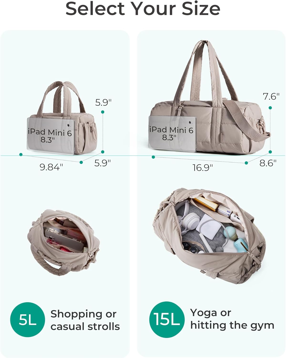 BAGSMART Reiki Gym Bag for Women Puffy Yoga Mat Travel Weekender Duffle Bag | Lint-Resistant Lining, Wet-Dry Pocket & Anti-Slip Mat Loop, Ultra-Light, Roomy for Workout Gear, Water Bottle, Travel, Sports