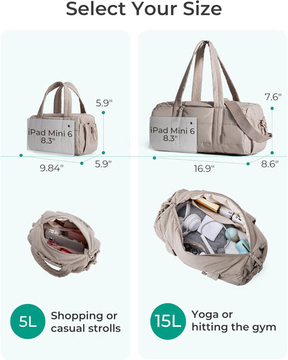 BAGSMART Reiki Gym Bag for Women Puffy Yoga Mat Travel Weekender Duffle Bag | Lint-Resistant Lining, Wet-Dry Pocket & Anti-Slip Mat Loop, Ultra-Light, Roomy for Workout Gear, Water Bottle, Travel, Sports