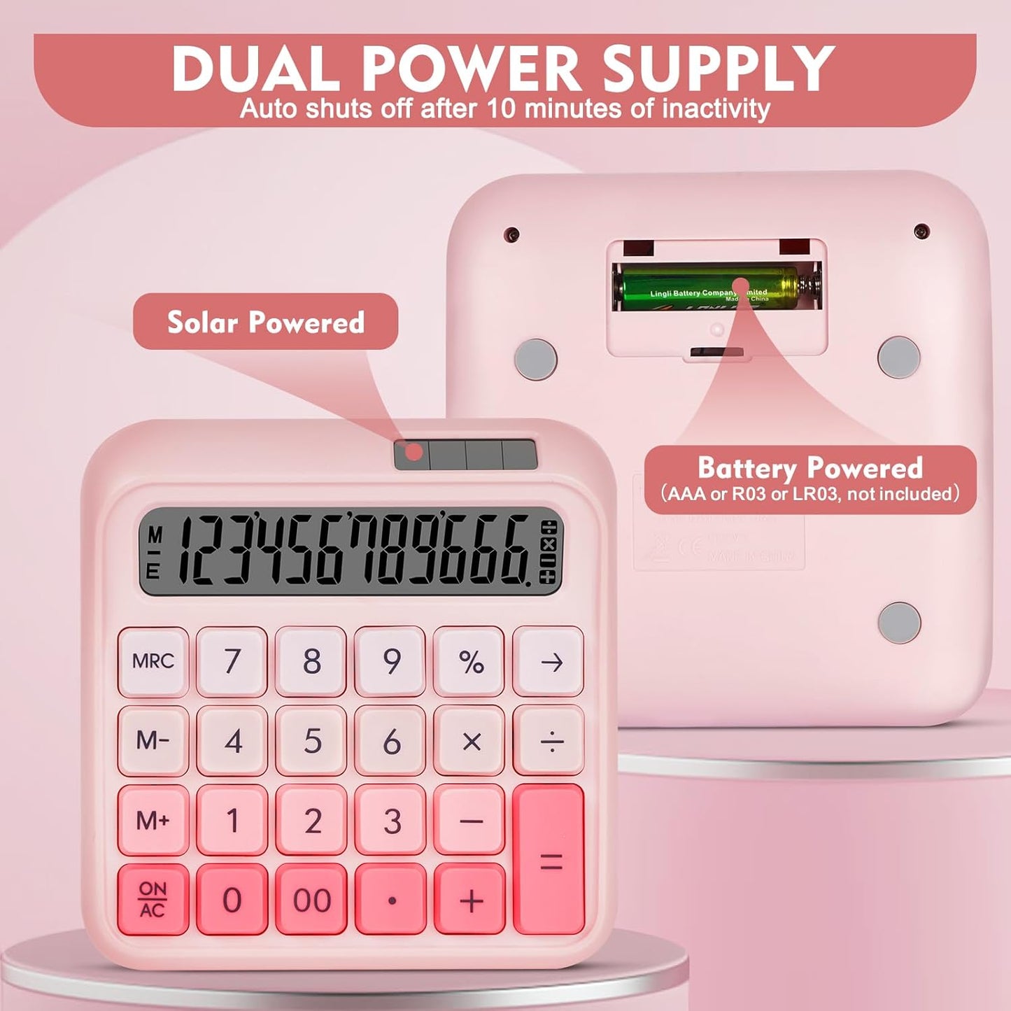 Mechanical Switch Calculator, Desktop Calculators, Pink Calculators Big Buttons, 12-Digits Large LCD Display, Solar & Battery Dual Power, Desk Calculator for Office Home School Basic Business