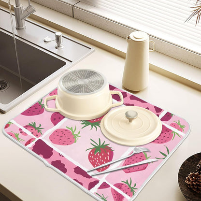 Strawberry Pink Leopard Pattern Dish Drying Mats for Kitchen Counter Mat 18x24 inch Microfiber Dish Drainer Mat Absorbent Draining Mat Rack Mat Dishes Pad