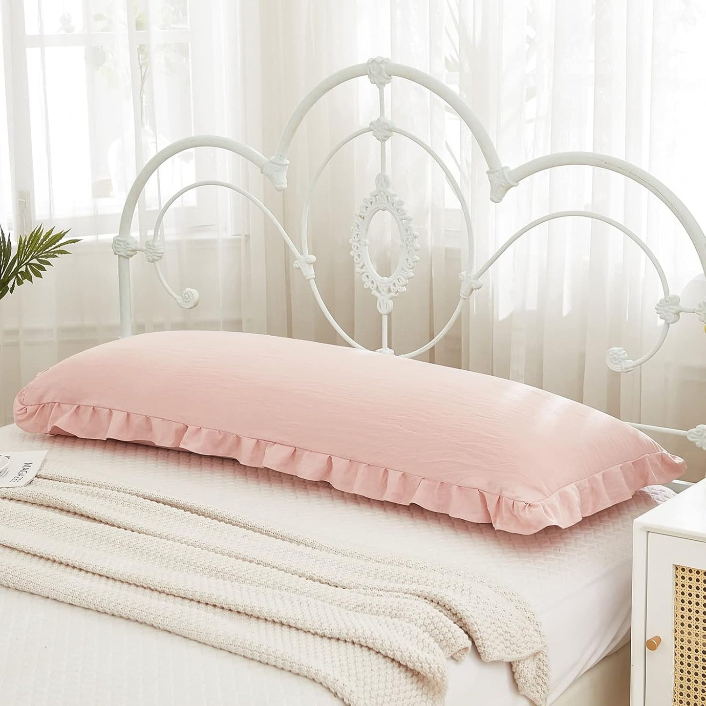 Pink Body Pillow Cover 20x54inches Long Pillowcase Ruffled Pillowcases Shabby Chic Ruffled Fringe Decor Body Ruffled Pillow Sham Cute Pillowcase (1 Body, Pink)