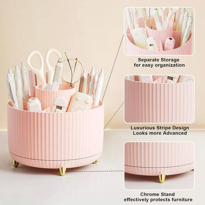 Diesisa Makeup Brush Holder Organizer,360° Rotating Makeup Brush Organizer,5 Slot Make up Brushes Cup for Cosmetics, Nail Polish, Art Supply, Bathroom Vanity Desktop Organizer - Pink