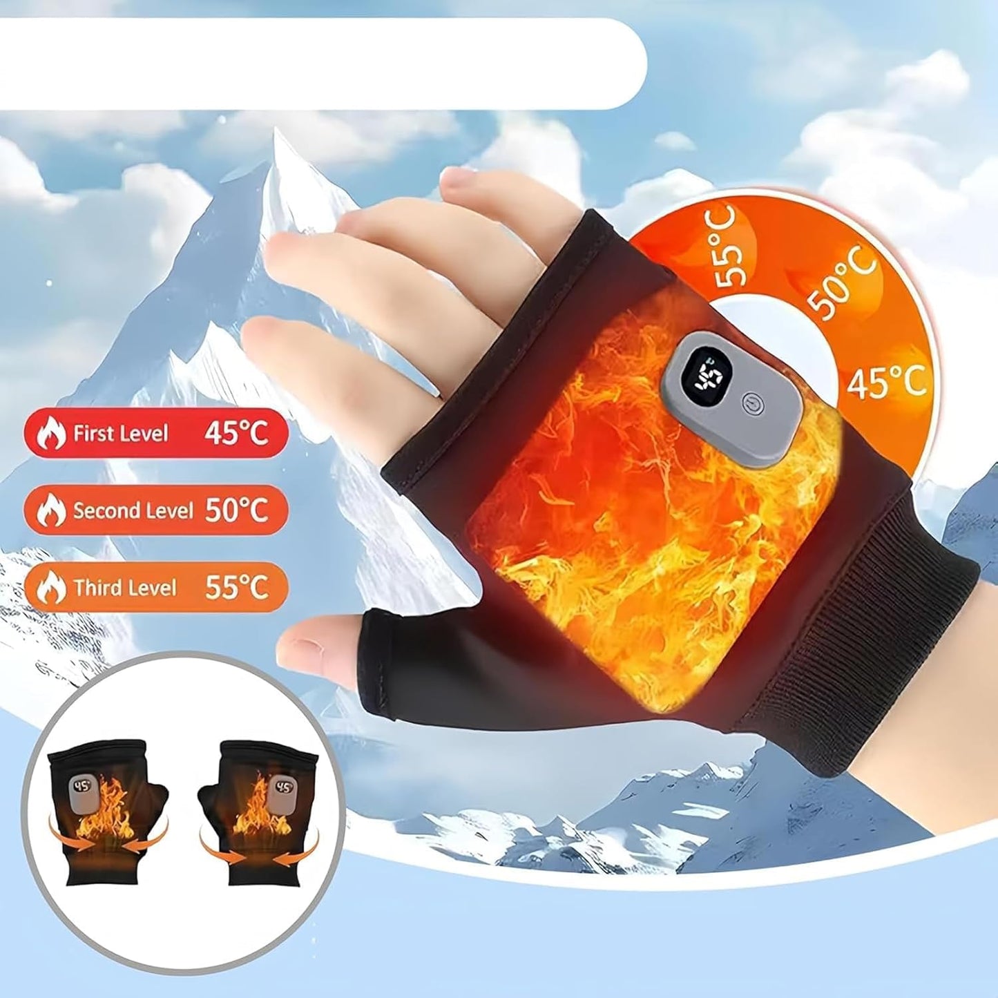 Heated Fingerless Gloves for Women, Smart Thermostatic Portable Heated Gloves, Rechargeable Heated Glove with Digital Display for Women Men for Outdoor Work, Cycling, Skiing