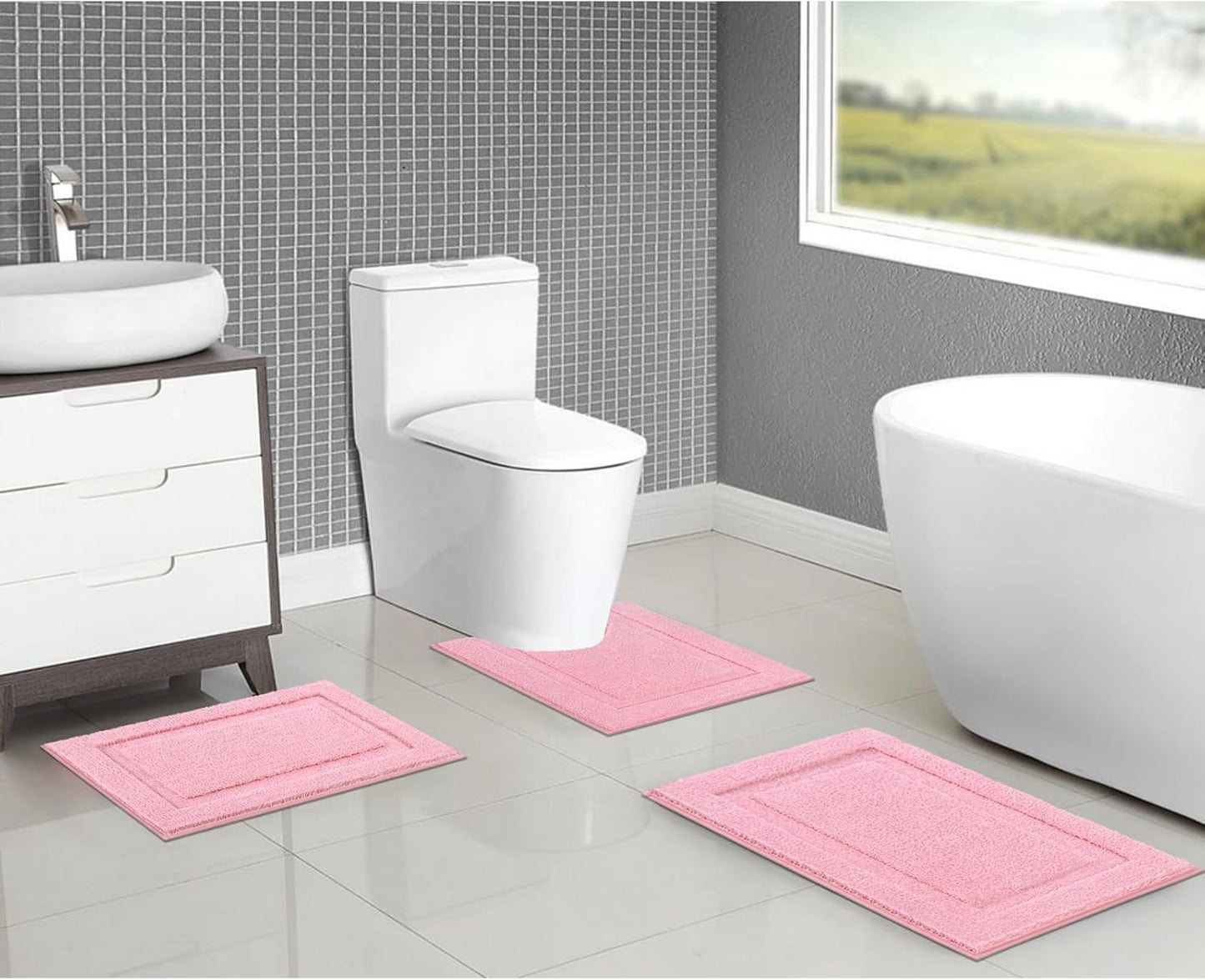 SHACOS Super Soft Small Bathroom Rugs 16x24 inch Non Slip Washable Bath Rugs Microfiber Bath Mats for Bathroom Floor Tub Shower Vanity Sink Decor Accessories, Pink 1'4" x 2'