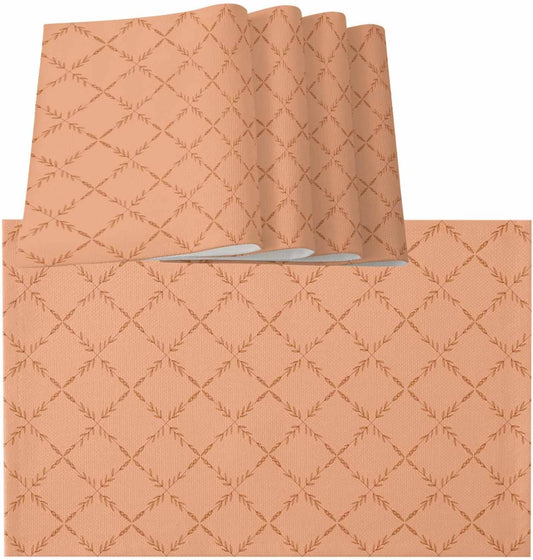 Peach Pink Buffalo Plaid Placemats Set of 12 Diamond Lattice Linen Place Mats Washable Table Mats Indoor/Outdoor Placemats for Dinging Table, 13 x 19 Inches