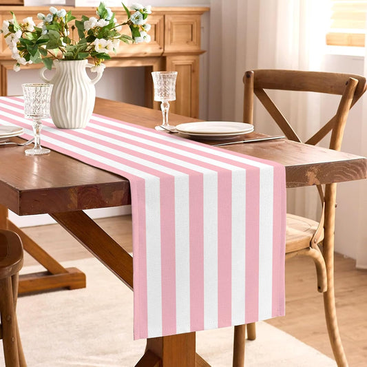 Pink and White Vertical Striped Table Runner Light Pink Birthday Party Decoration Baby Shower Dining Room Home Kitchen Table Decor (Pink, 13" x 90")