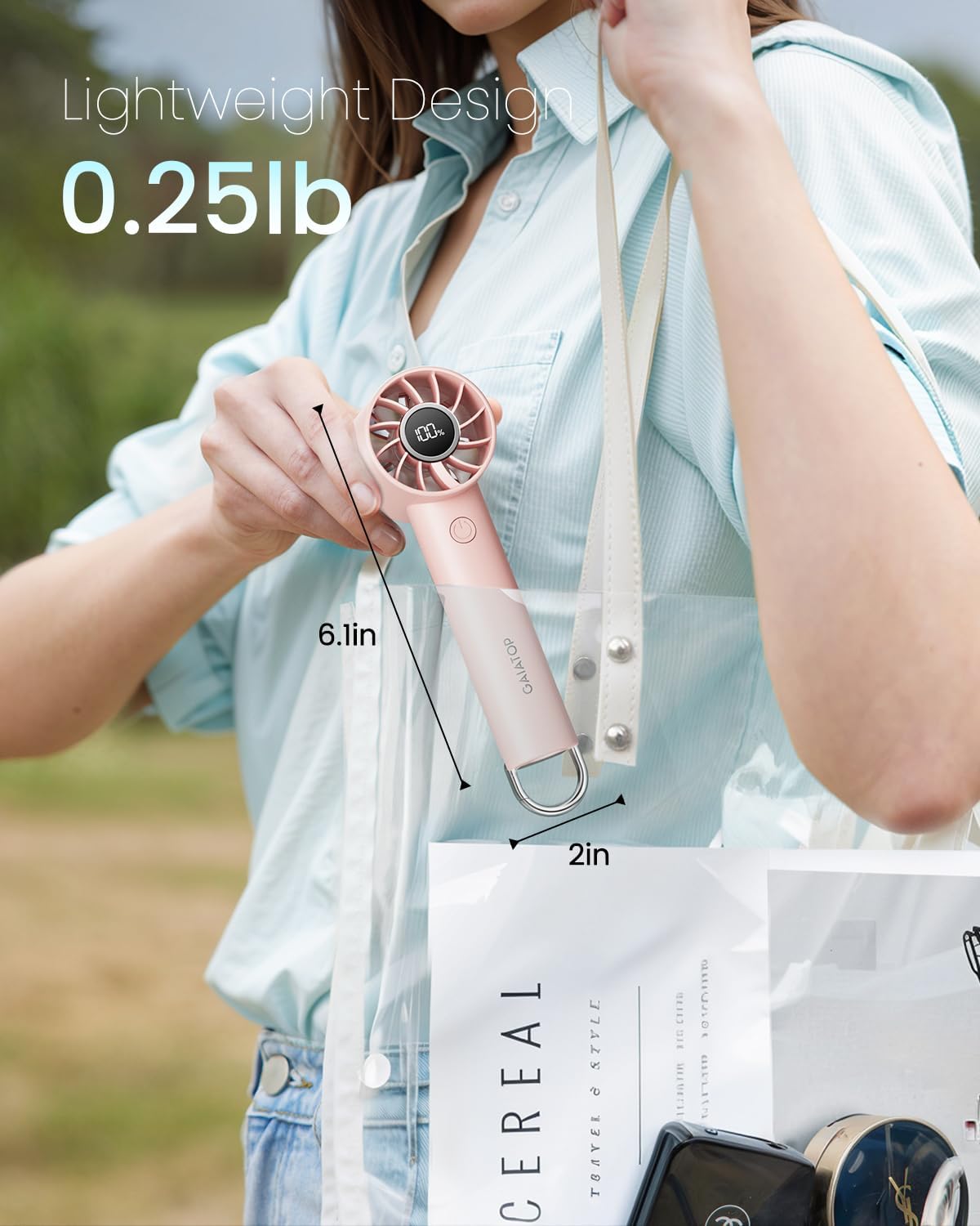 Gaiatop Portable Mini Fan, 3 Speed Handheld Fans with Power Display Flashlight, USB Rechargeable Battery, Lightweight Personal Cooling for Women Men Indoor Outdoor Travel Pink