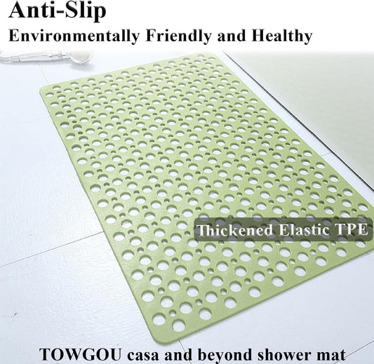 Casa and Beyond Shower Mat, Non Slip Bath Mat and Shower Mat with Suction Cups and Drain Holes, Easy to Clean Soft Machine (Pink,34.6" x 15.7" (Rectangular))