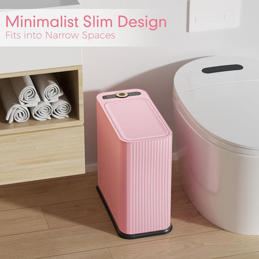 Bathroom Trash Can with Lid 13 Liter/ 3.5 Gallon Pink Trash Can with Pop-Up Lid Bedroom Trash Can Small Garbage Can with 150 Counts Trash Bags for Small Bathroom Bedroom Office