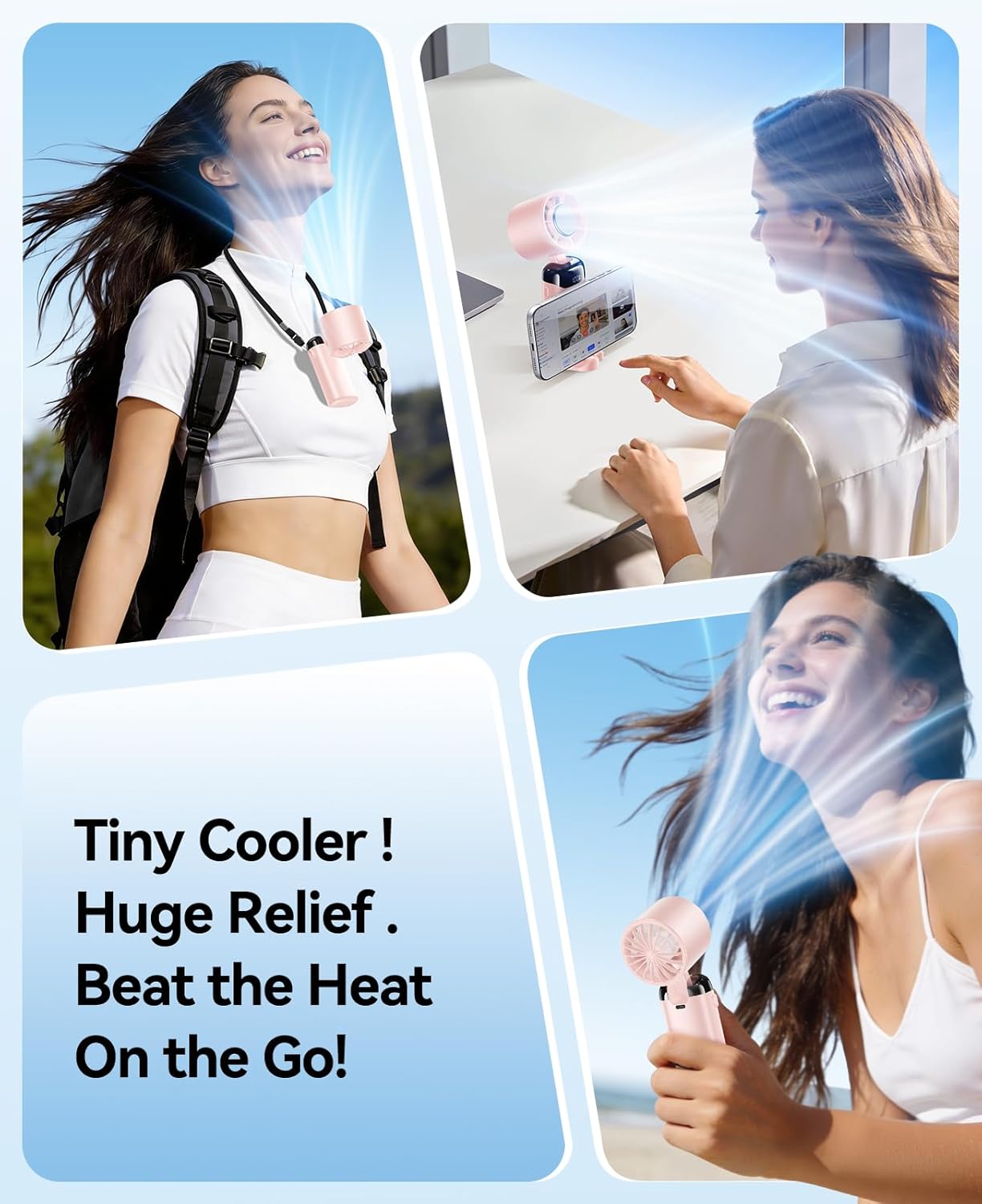 KIMMOO Handheld Portable Turbo Fan with Ice Cooler, Powerful 21000 RPM, Speed (1-199), Up to 14Hrs Cooling, Rechargeable Personal Fan, Small Pocket Hand Fans for Travel/Outdoor/Home/Office (Pink)