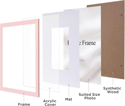 eletecpro 8x10 Picture Frame, Display Picture 5x7 with Mat or 8x10 without Mat, Colorful Picture Frame Made of Engineered Wood and Acrylic for Wall or Tabletop Display, Pink, 1 Pack