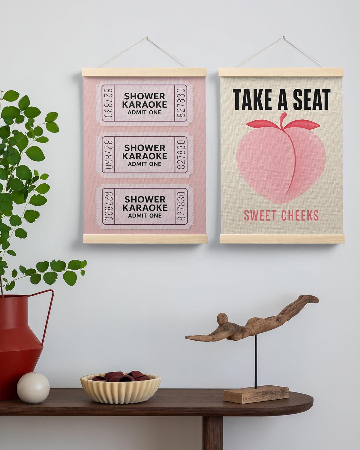 FGFK Sweet Cheeks Pink Peach Bathroom Poster Hanger Frame, Peach Bathroom Decor, Trendy Shower Karaoke Ticket Wall Art Decor for Girls Bath Room Washroom Restroom, 12x16 Inch Set of 2
